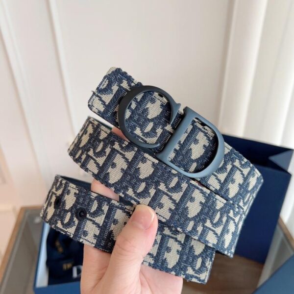 DIOR Pelle originale francese Oblique panno blu vacchetta nera 3,5 cm (X9ICM)