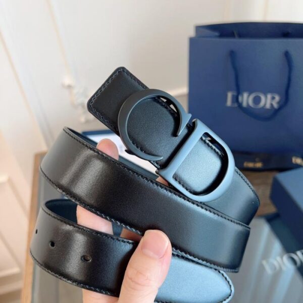 DIOR in pelle originale francese nera brillante, interamente in pelle, 3,5 cm (QA31B)