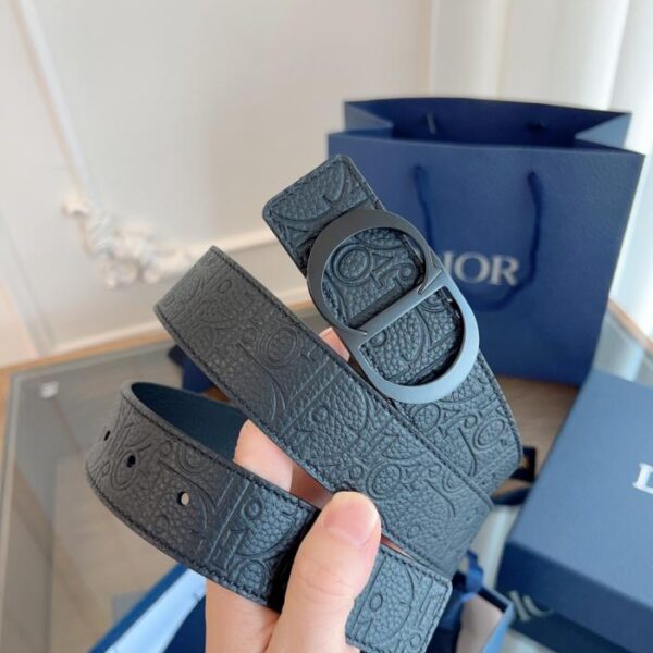 DIOR in pelle originale francese nera goffrata, interamente in pelle, 3,5 cm (B8C89)