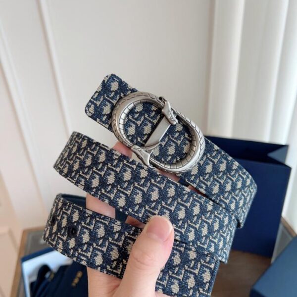 DIOR Enhanced Edition Pelle originale francese Panno blu obliquo Pelle di vacchetta nera 3,5 cm (7DWAE)