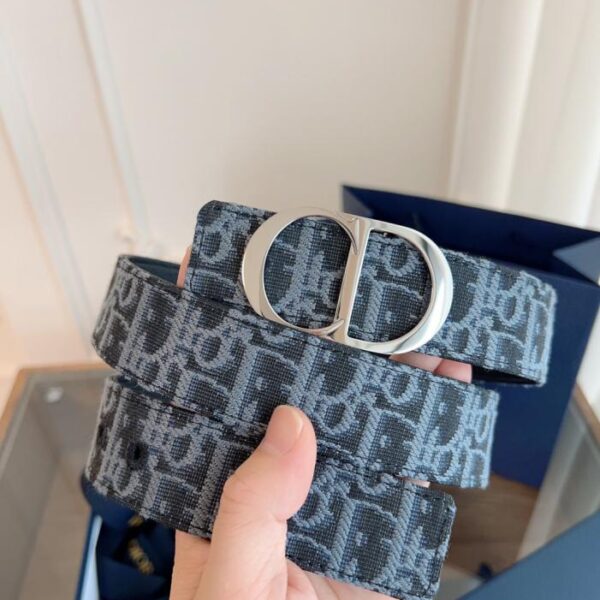 DIOR Enhanced Edition Pelle originale francese Obliqua Panno azzurro Pelle di vacchetta nera 3,5 cm (R9XIQ)