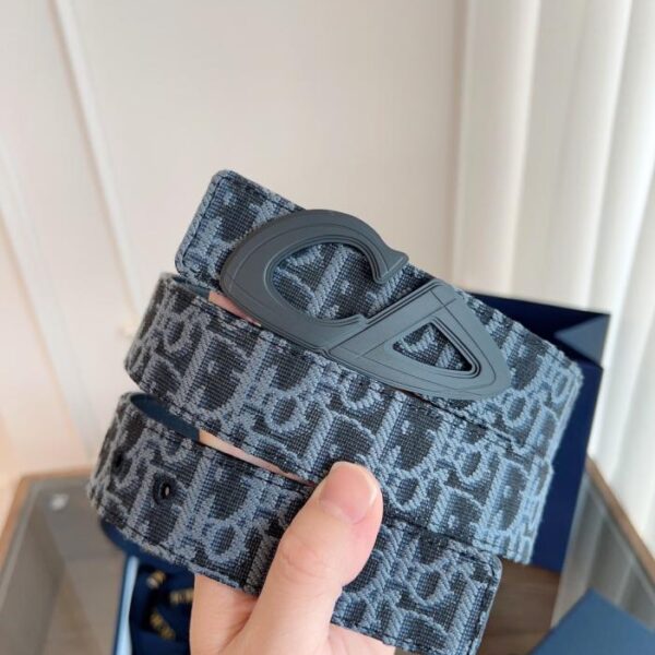 DIOR Pelle originale francese Oblique panno azzurro chiaro vacchetta nera 3,5 cm (789W2)