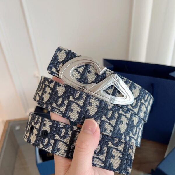 DIOR Pelle originale francese Oblique panno blu pelle di vacchetta nera 3,5 cm (XHS40)