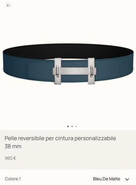 Cintura da uomo Hermes JUMPING Premium Hardware con pelle Epsom importata, nera + blu di Prussia, larghezza 38 mm (1GYFU)