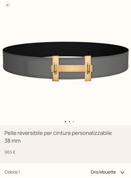 Hermes JUMPING hardware premium con pelle Epsom importata, nero + grigio cumulonembo, larghezza 38 mm, accessori per cintura da uomo (42HHX)