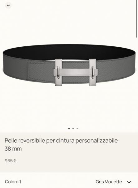 Hermes JUMPING Premium Hardware con pelle Epsom importata in nero e grigio cumulonembo, larghezza 38 mm, accessori per cintura da uomo (YRA4B)