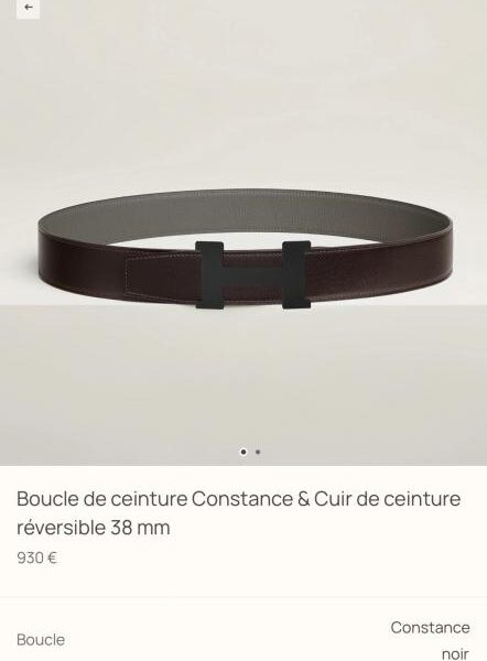 Cintura da uomo Constance Hardware, importata (Cumulonimbus Gray), in pelle Togo, larghezza 38 mm (QD8GP)