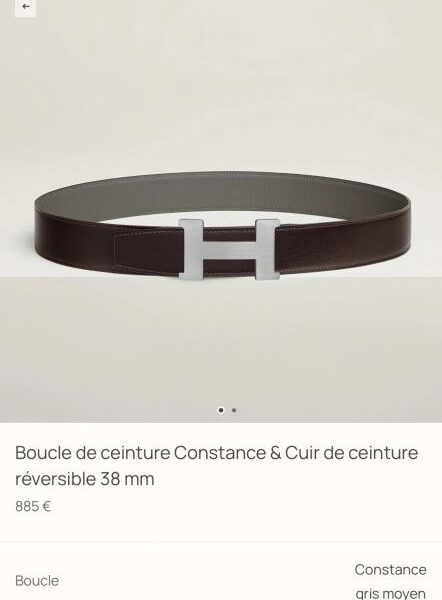 Cintura da uomo Constance Boutique Hardware con pelle Togo importata (Cumulonimbus Gray) da 38 mm di larghezza (T0R2R)