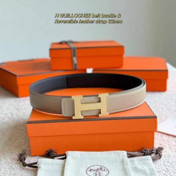 Cintura da uomo Hermes GUILLOCHEE in pelle Epsom importata da 32 mm (AICWL)