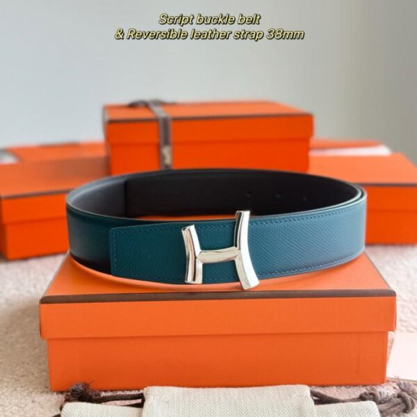 Cintura da uomo SCRIPT Premium Hardware con pelle Epsom importata, nera + blu di Prussia, 38 mm (7LTAC)