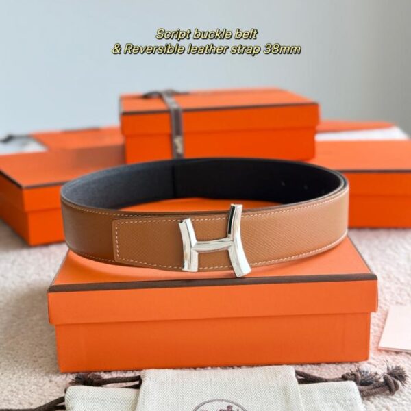 Cintura da uomo SCRIPT boutique in pelle Epsom importata nera + marrone dorato, larghezza 38 mm (LRGUU)
