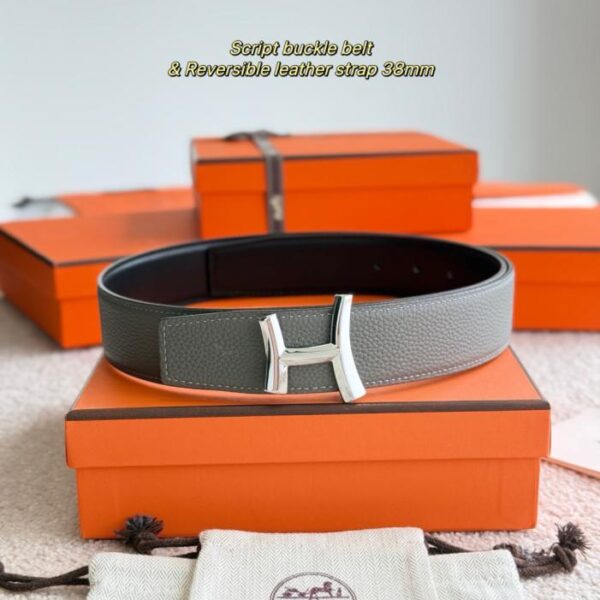 Cintura da uomo in pelle Togo importata (grigio cumulonembo), larghezza 38 mm, con accessori boutique SCRIPT (4Q1K9)