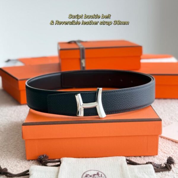 Cintura da uomo SCRIPT Premium Hardware con pelle Togo importata (nera), larghezza 38 mm, stile e gusto (6BH5Y)