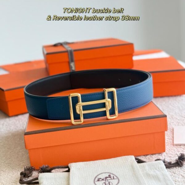 Cintura da uomo TONIGHT boutique in pelle Togo importata (blu scuro), larghezza 38 mm (TG3RC)