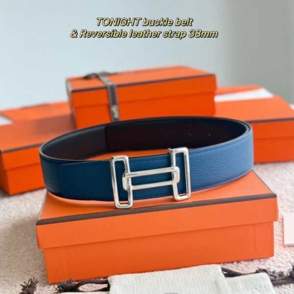 Cintura da uomo TONIGHT boutique in pelle Togo importata (blu scuro), larghezza 38 mm (YZPY9)