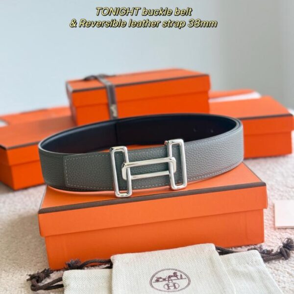 Cintura da uomo TONIGHT Premium Hardware con pelle Togo importata (Cumulonimbus Gray), larghezza 38 mm (DWLHY)