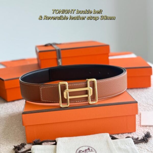 Cintura da uomo TONIGHT boutique in pelle Togo importata (marrone dorato), larghezza 38 mm (3W7JF)