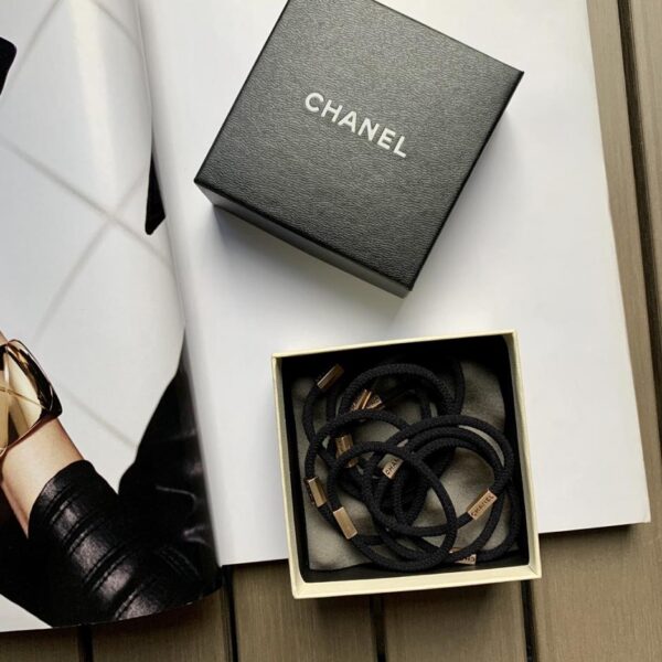 (10 pezzi) Elastici per capelli Chanel New Metal Label Classic Black High Elastic Durable 10 pezzi/scatola (6K55S)
