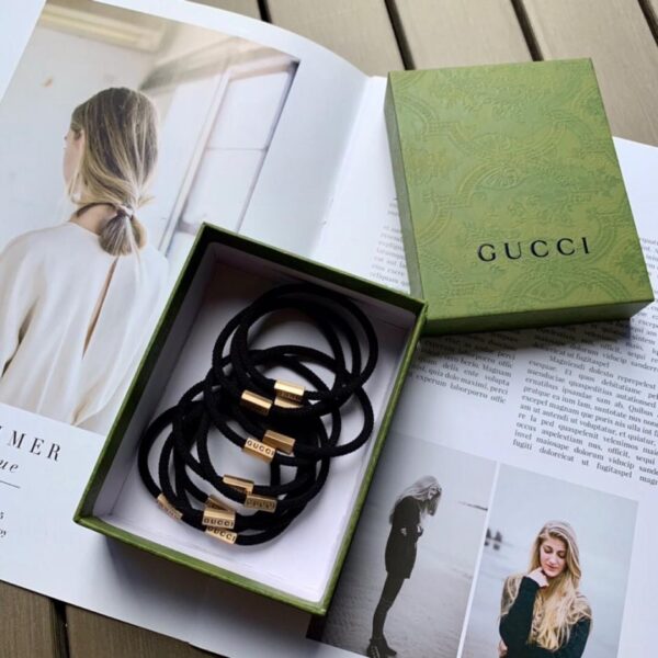 (10 pezzi) Gucci New Metal Label Classic Black Elastici per capelli resistenti, 10 pezzi/scatola (A0B8X)