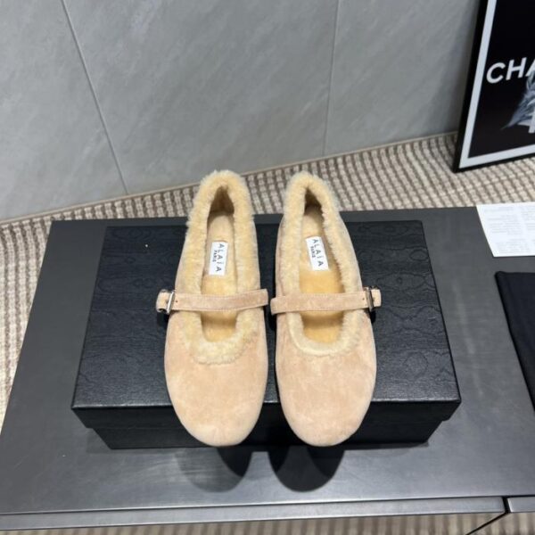 Versione top ALAIA 2, ultima serie di scarpe di lana per l'inizio dell'autunno [scarpe di lana piatte con punta tonda e cinturino orizzontale] (PRZHU)