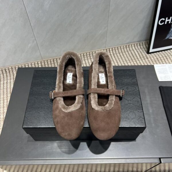Versione top ALAIA 2, ultima serie di scarpe di lana per l'inizio dell'autunno [scarpe di lana piatte con punta tonda e cinturino orizzontale] (X96O1)