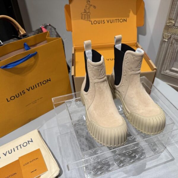 repliche,replica,perfette,siti di,affidabili,migliori siti,dove comprare,1:1,scarpe da ginnastica Stivaletti Chelsea con plateau e fascia elastica in pelle di vacchetta LV (41 realizzati su misura, nessun reso o cambio) (BO7KU)