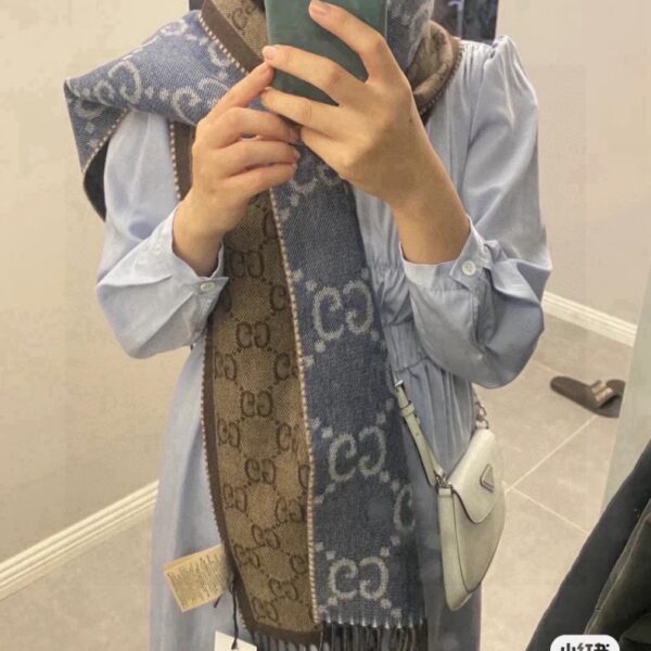 repliche,replica,perfette,siti di,affidabili,migliori siti,dove comprare,1:1,scarpe da ginnastica Nuova sciarpa Gucci, blu denim + caffè, alta qualità, unisex, (SI63B)