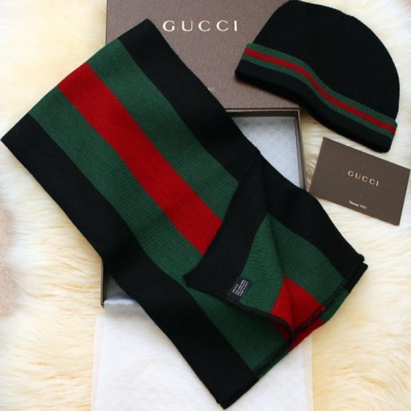 repliche,replica,perfette,siti di,affidabili,migliori siti,dove comprare,1:1,scarpe da ginnastica RGC1606 Set sciarpa e cappello in lana a righe rosse e verdi Gucci Classic (9SUHU) in 3 colori