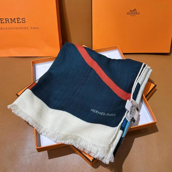 Sciarpa rettangolare in seta e cashmere con motivo reversibile Hermes Top Depart (1ZLHQ)