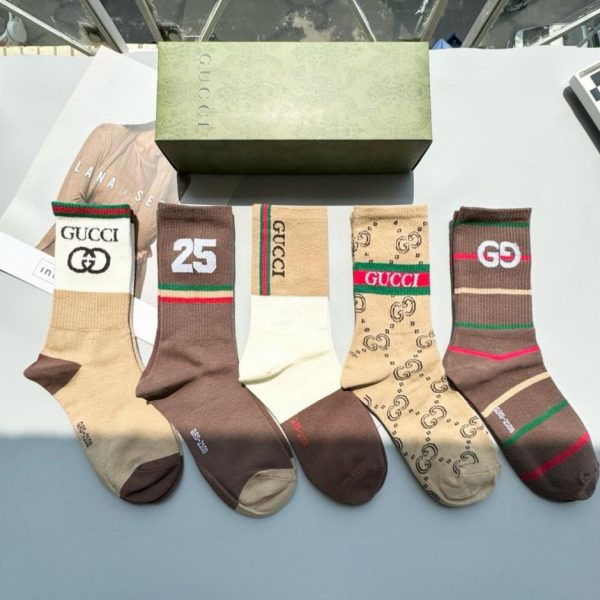 [Una scatola contiene cinque paia] Nuovi arrivi Gucci, calzini di qualità boutique, 100% cotone (ZU0VW)