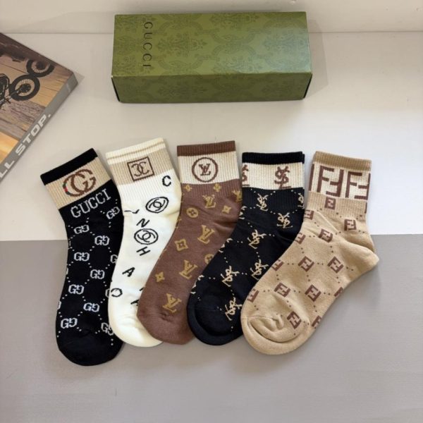 (5 paia per scatola) Calzini GUCCI New Mid-Calf, tessuto di puro cotone (890ZD)