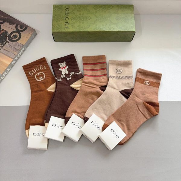 (5 paia per scatola) Calzini GUCCI New Mid-Calf, tessuto di puro cotone (R7G9X)