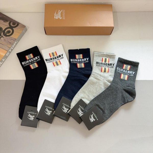(5 paia per scatola) Calzini Burberry da uomo a metà polpaccio, 100% cotone (G5ASX)