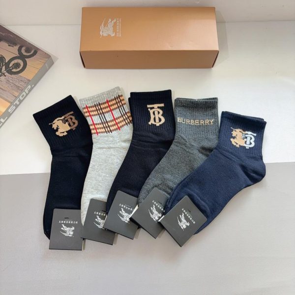(5 paia per scatola) Calzini da uomo Burberry a metà polpaccio, 100% cotone (OZKGB)