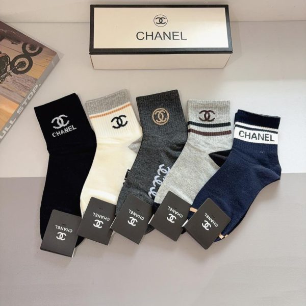 (5 paia per scatola) Calzini da uomo Chanel a metà polpaccio, in puro cotone (13NQR)