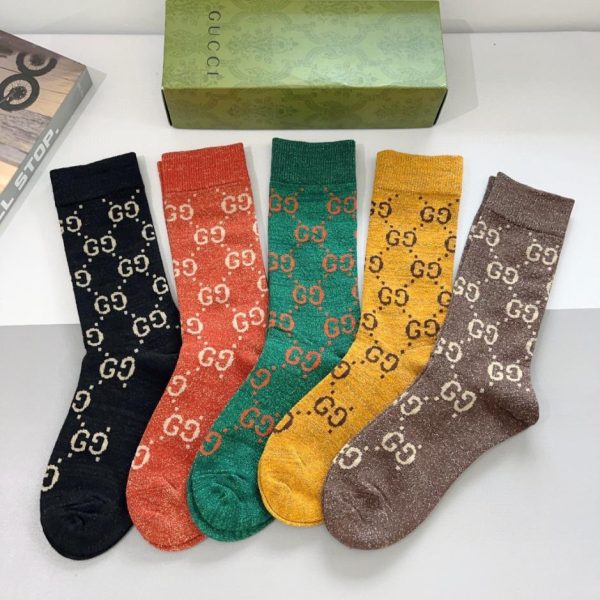 (5 paia per scatola) Calzini lunghi GUCCI, tessuto di puro cotone (Q1YI7)