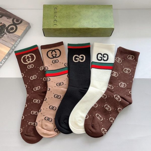 (5 paia per scatola) Calzini lunghi GUCCI, tessuto di puro cotone (V95H1)