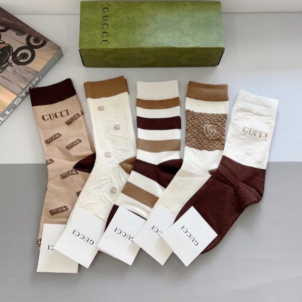 (5 paia per scatola) Nuovi calzini alti fino al ginocchio GUCCI, realizzati in tessuto di cotone di bambù (KAICX)