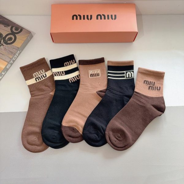 (5 paia per scatola) Calzini da uomo MIUMIU New Mid-Calf, tessuto di puro cotone (L7RI4)