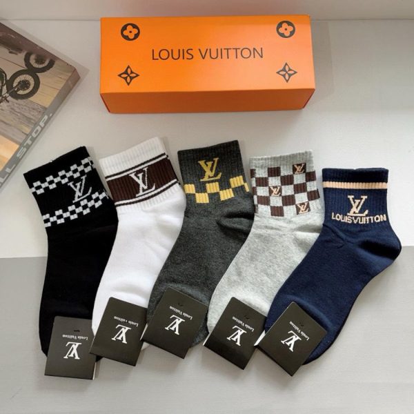(5 paia per scatola) Calzini da uomo Louis Vuitton a metà polpaccio, in puro cotone (KHQW0)