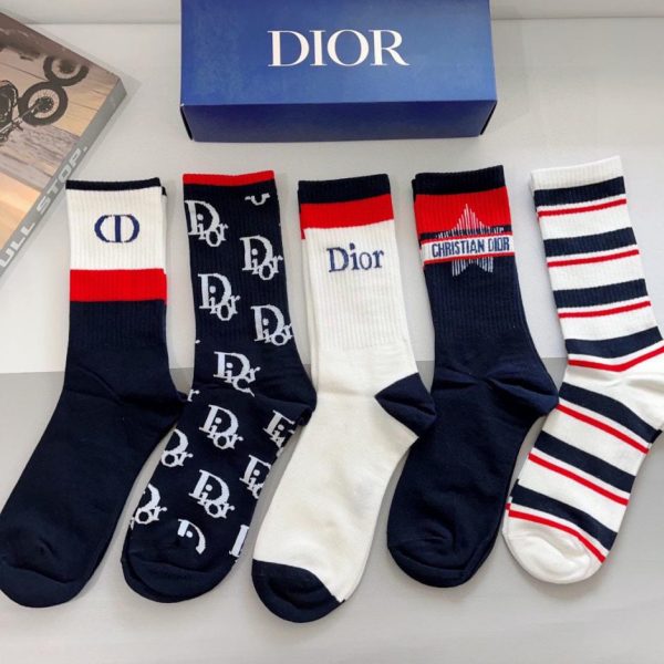 (5 paia per scatola) I nuovi calzini al polpaccio di Dior! Tessuto in puro cotone (GFXC8)