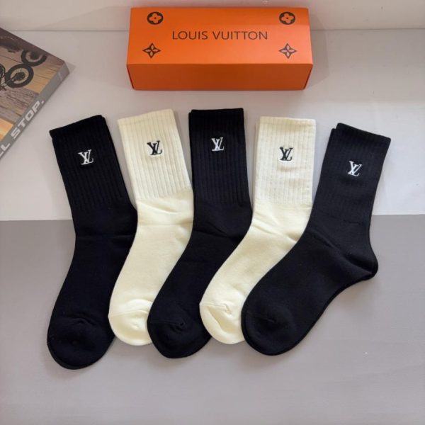 [5 paia per scatola] Calze ricamate di alta qualità Louis Vuitton (G9UTX)