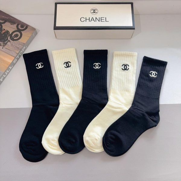 (5 paia per scatola) Nuovo tessuto di cotone ricamato lungo di Chanel (R0YFD)