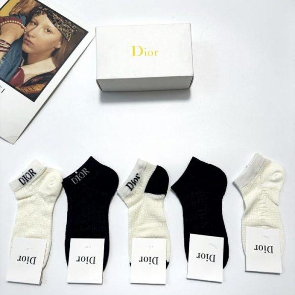 [5 paia per scatola] Calzini da barca ultrasottili con logo classico Dior, puro cotone (ZBQQK)