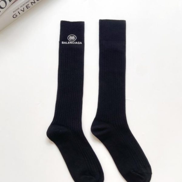 [Un paio per scatola] Calzini lunghi fino al ginocchio in cotone con logo classico Balenciaga (MGWQ1)