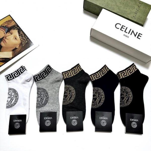 [5 paia per scatola] Calzini unisex in cotone con logo classico Versace (R952K)