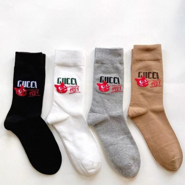 [4 paia per scatola] Calzini in cotone con logo classico Gucci a metà polpaccio (7W01J)
