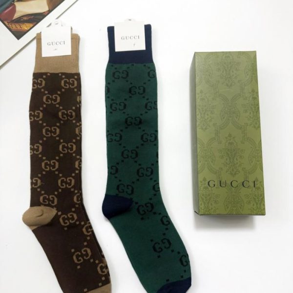 [Due paia per scatola] Calzini al ginocchio con logo Gucci a doppia G, calzini al polpaccio, stesso stile delle boutique (ZZIEF)