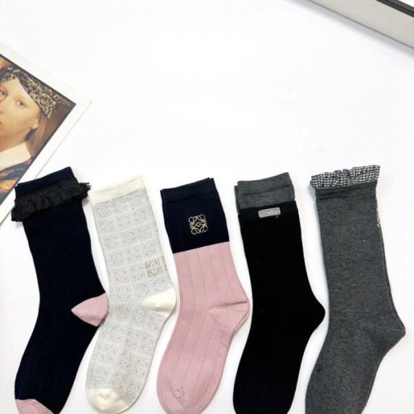 [5 paia per scatola] Calzini Loewe classici in puro cotone a metà polpaccio (N9J8V)
