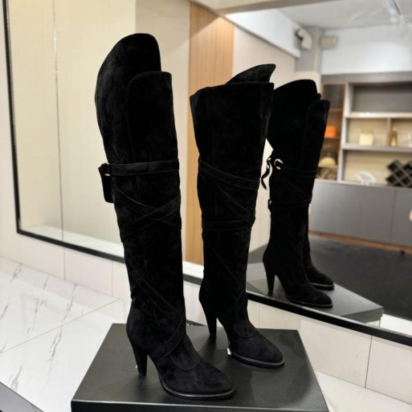 repliche,replica,perfette,siti di,affidabili,migliori siti,dove comprare,1:1,scarpe da ginnastica Gli ultimi stivali sopra il ginocchio con lacci e punta tonda Janis di SAINT LAURENT (9HUNX)